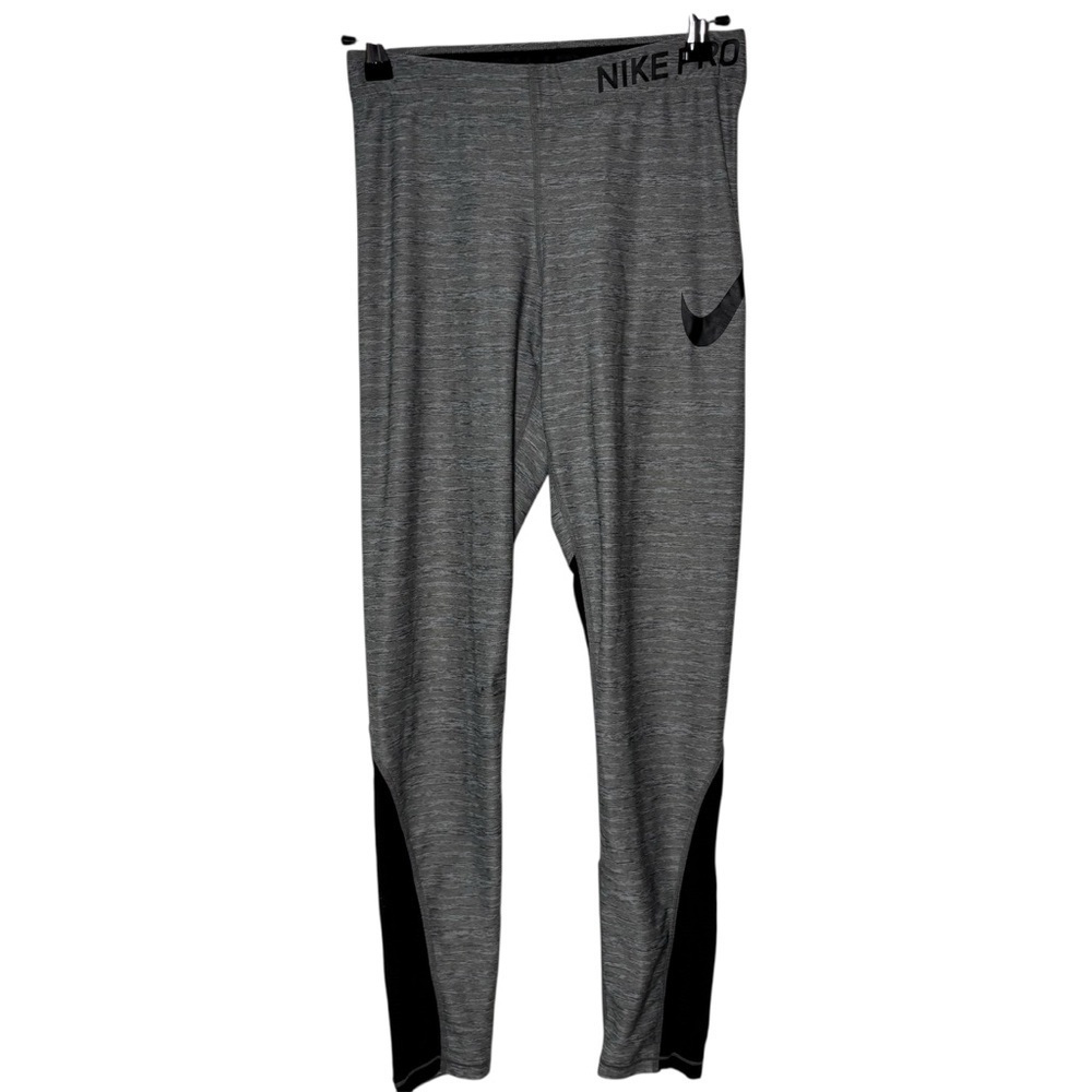 Nike Pro Women’s Mid Rise Mesh Panel Legging Medium Gray Black Running Crossfit